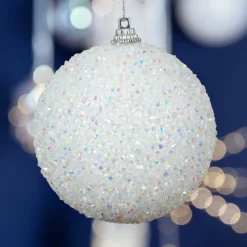 Lot de 12 boules de Noël (D80 mm) Sequins pailletés Blanc