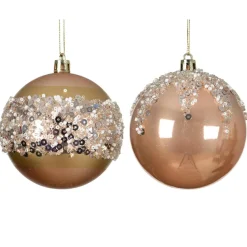 Lot de 12 Boules de Noël (D80 mm) Sequins argentés Rose