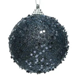 Lot de 12 boules de Noël (D80 mm) strass pailletés Bleu nuit