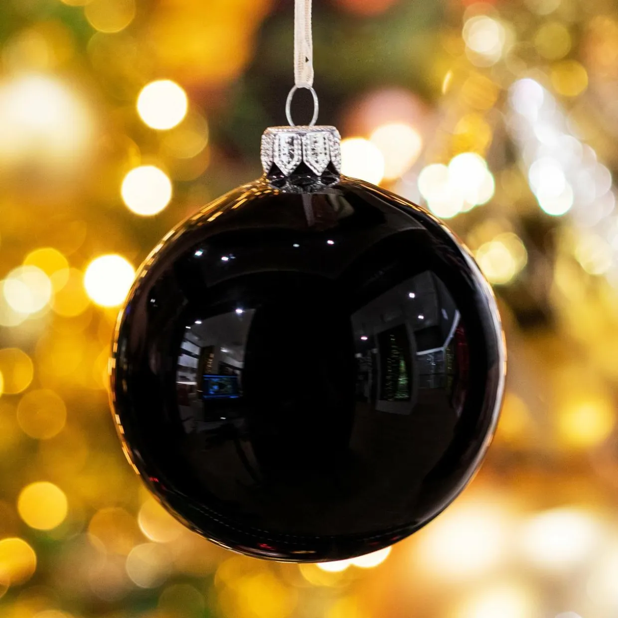 Lot de 4 boules de Noël en verre (D100 mm) Arctique brillante Noir