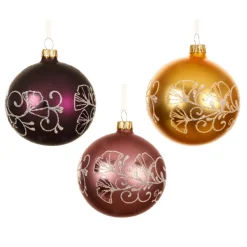 Lot de 6 boules de Noël en verre (D80 mm) Bucolique Or, figue et rose