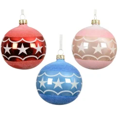 Lot de 6 boules de Noël en verre (D80 mm) Cirque d'étoile Multicolore