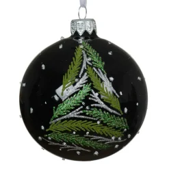 Lot de 6 boules de Noël en verre (D80 mm) Branches de sapin Noir