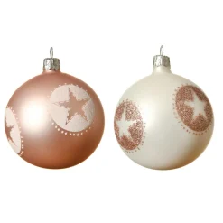 Lot de 6 boules de Noël en verre (D80 mm) Storia Blanc et rose