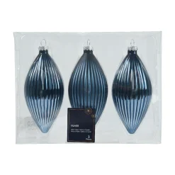 Lot de 3 boules de Noël en verre (D60 mm) Goutte précieuse Bleu nuit