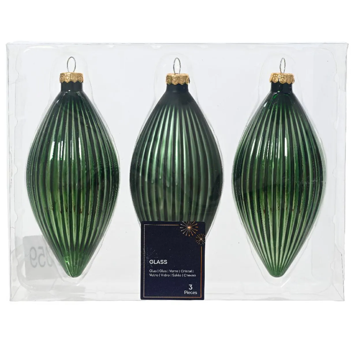 Lot de 3 boules de Noël en verre (D60 mm) Goutte précieuse Vert sapin