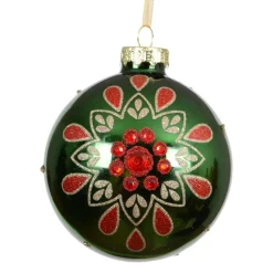 Lot de 3 boules de Noël en verre (D80 mm) Folk Flower Vert