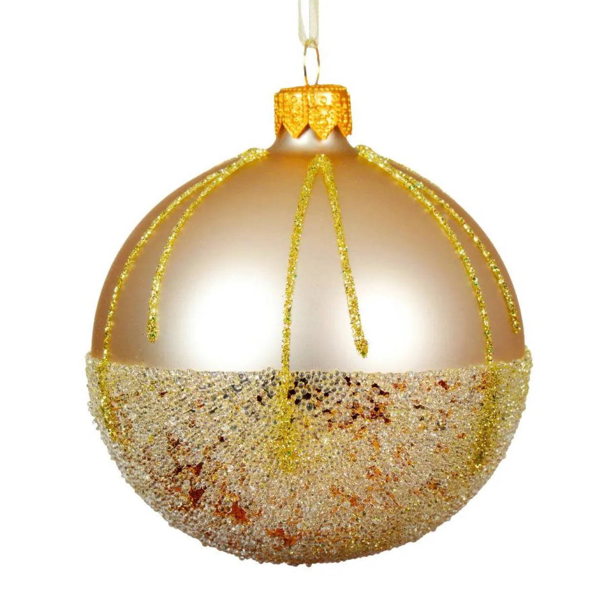 Lot de 6 boules de Noël en verre (D80 mm) Ballotine Perle