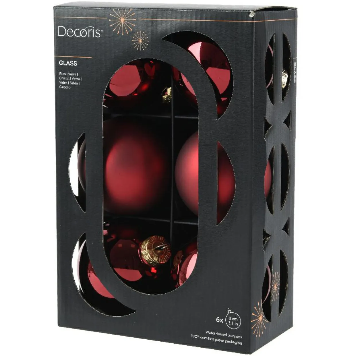 Lot de 6 boules de Noël en verre (D80 mm) Boréal Bordeaux