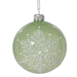 Lot de 6 boules de Noël en verre (D80 mm) Flocon féerique Vert