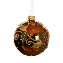 Lot de 6 boules de Noël en verre (D80 mm) Houx Brun café