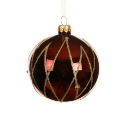 Lot de 6 boules de Noël en verre (D80 mm) Prestige Bordeaux pailleté or