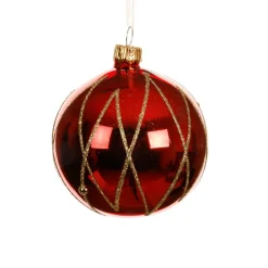 Lot de 6 boules de Noël en verre (D80 mm) Prestige Rouge pailleté or