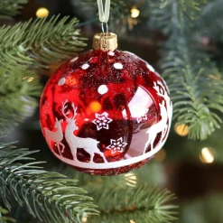 Lot de 6 boules de Noël en verre (D80 mm) Rudolf Rouge