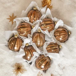 Lot de 9 boules de Noël en verre (D100 mm) New York Brun scintillant