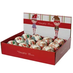 Lot de 12 boules de Noël en verre (D80 mm) Elfes et rennes Multicolore