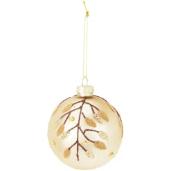 Lot de 12 boules de Noël en verre (D80 mm) Feuilles d'or Marron