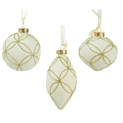 Lot de 12 boules de Noël en verre (D80 mm) Paris pailleté Blanc laine