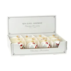 Lot de 12 boules de Noël en verre (D80 mm) Noël Tradition Blanc nacré