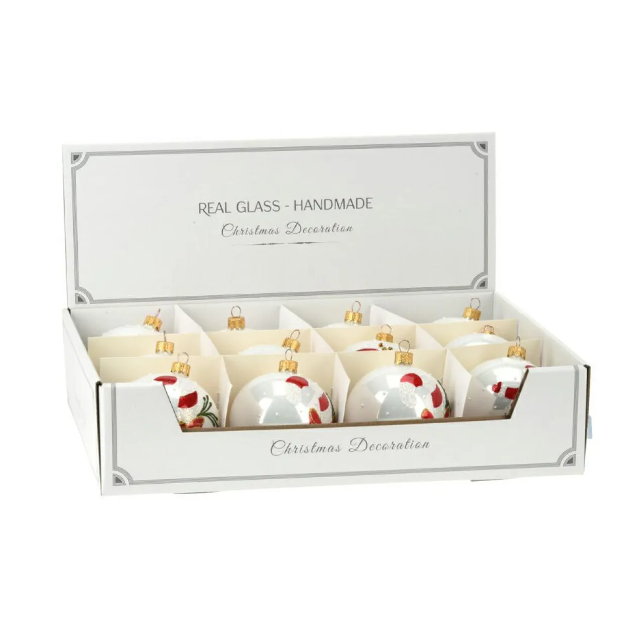 Lot de 12 boules de Noël en verre (D80 mm) Noël Tradition Blanc nacré