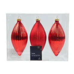 Lot de 3 boules de Noël en verre (D60 mm) Goutte précieuse Rouge