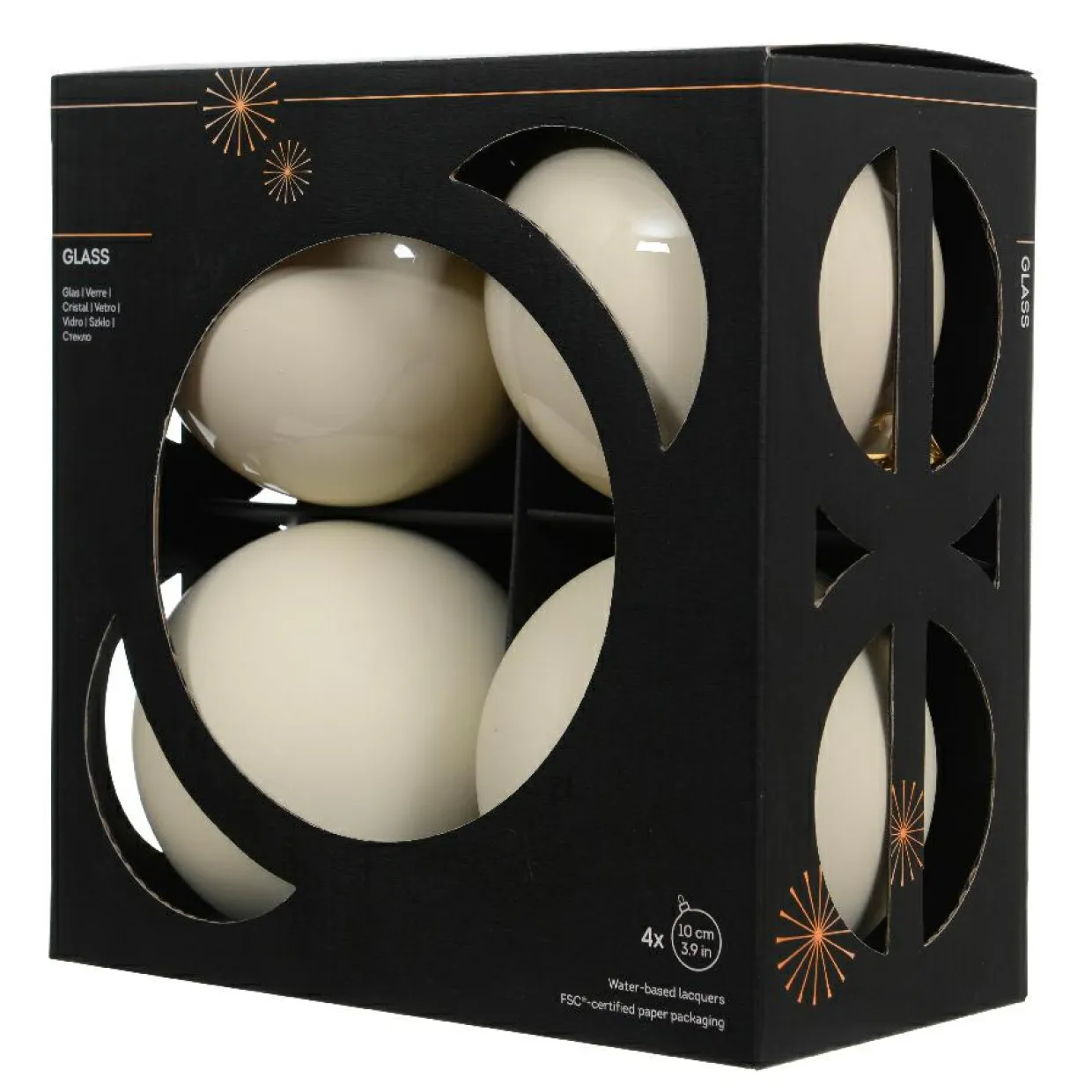 Lot de 4 boules de Noël en verre (D100 mm) Boréal Blanc laine