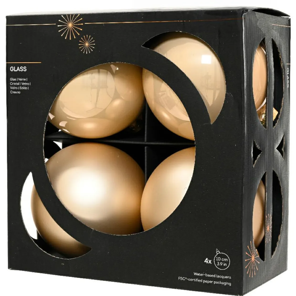 Lot de 4 boules de Noël en verre (D100 mm) Boréal Perle