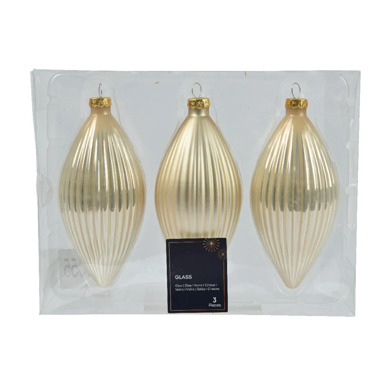 Lot de 3 boules de Noël en verre (D60 mm) Goutte précieuse Perle