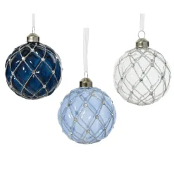 Lot de 12 boules de Noël en verre (D80 mm) Majestic Bleu et transparent