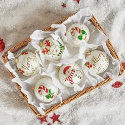 Lot de 6 boules de Noël en verre (D100 mm) Mignonneries Blanc nacré