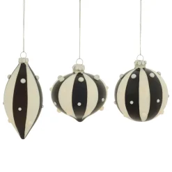 Lot de 3 boules de Noël en verre (D80 mm) Carnaval d'Hiver Noir et Blanc