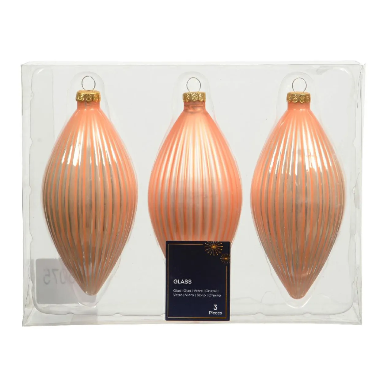 Lot de 3 boules de Noël en verre (D60 mm) Goutte précieuse Rose pêche