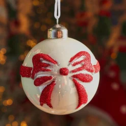 Lot de 3 Boules de Noël en verre (D80 mm) Scarlette Blanc et Rouge