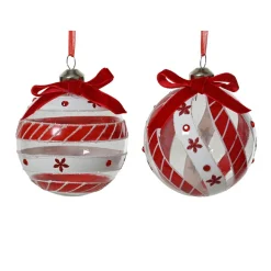 Lot de 12 boules de Noël en verre (D80 mm) Sölden Rouge et blanc