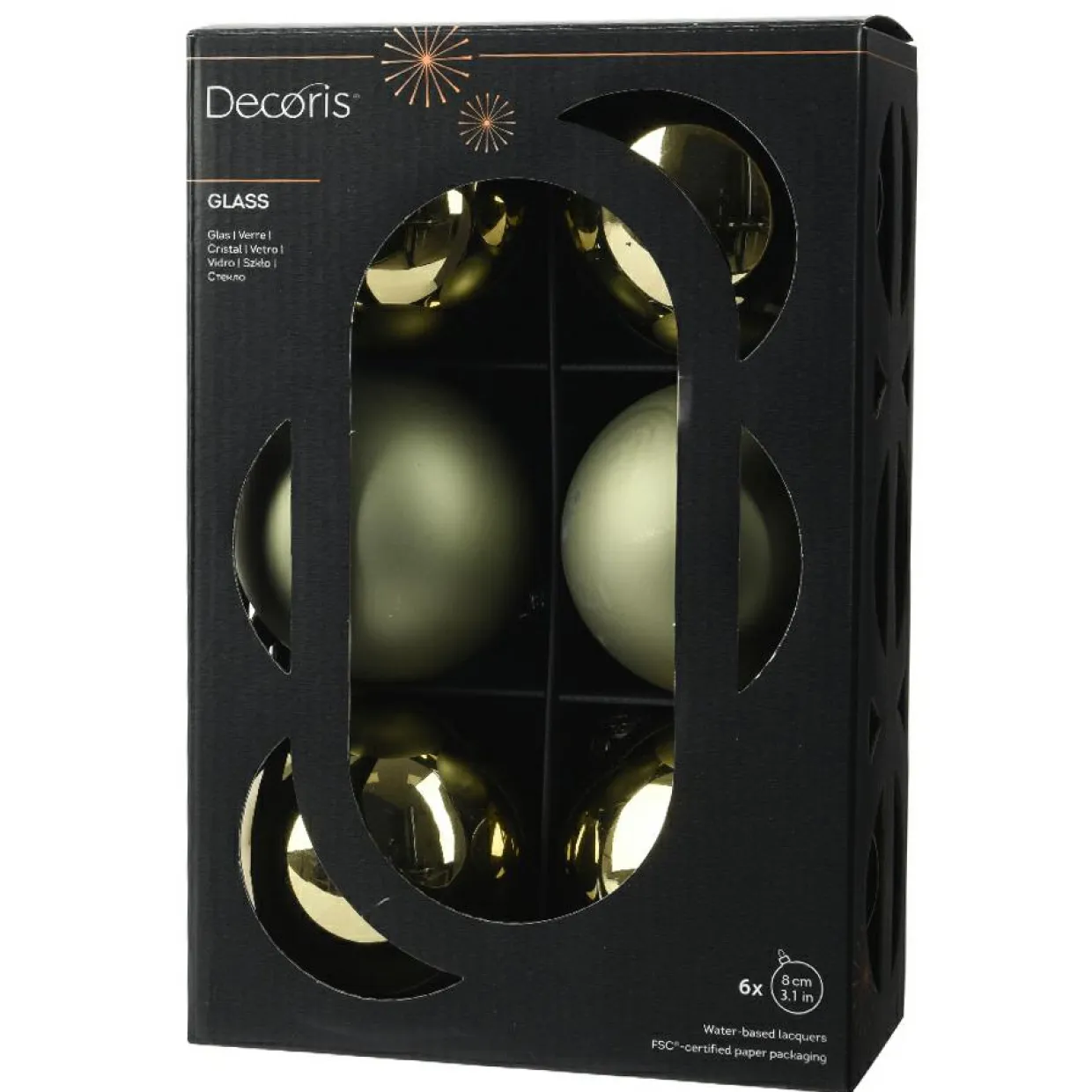 Lot de 6 boules de Noël en verre (D80 mm) Boréal Vert romarin