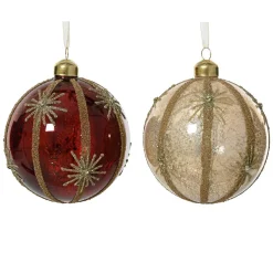 Lot de 12 boules de Noël en verre (D100mm) Feu d'artifice Perle et Bordeaux