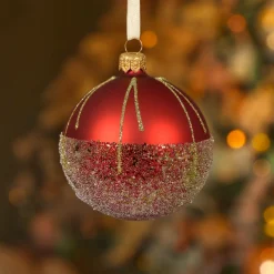 Lot de 6 boules de Noël en verre (D80 mm) Ballotine Rouge