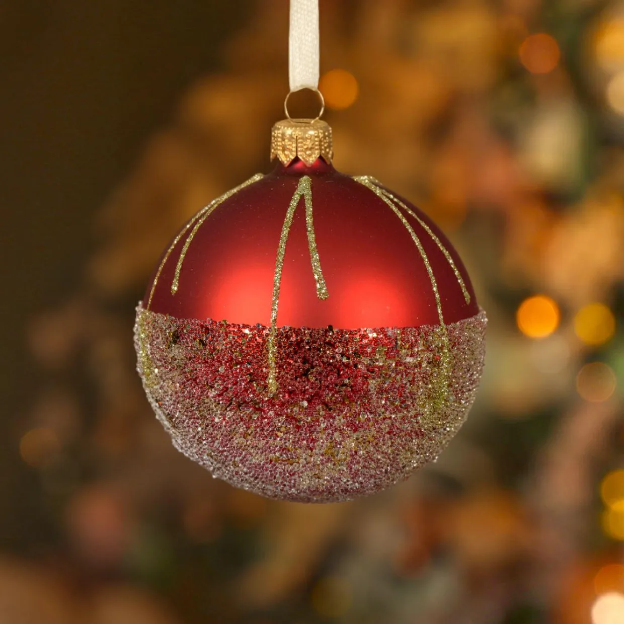 Lot de 6 boules de Noël en verre (D80 mm) Ballotine Rouge