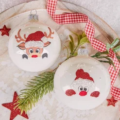 Lot de 6 boules de Noël en verre (D80 mm) Filou Blanc
