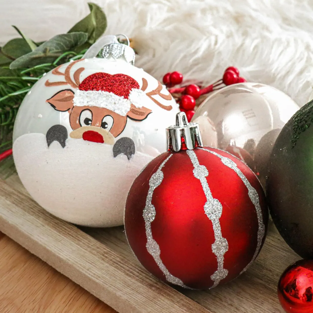 Lot de 6 boules de Noël en verre (D80 mm) Filou Blanc