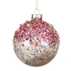 Lot de 3 boules de Noël en verre (D80 mm) Pailletées Rose