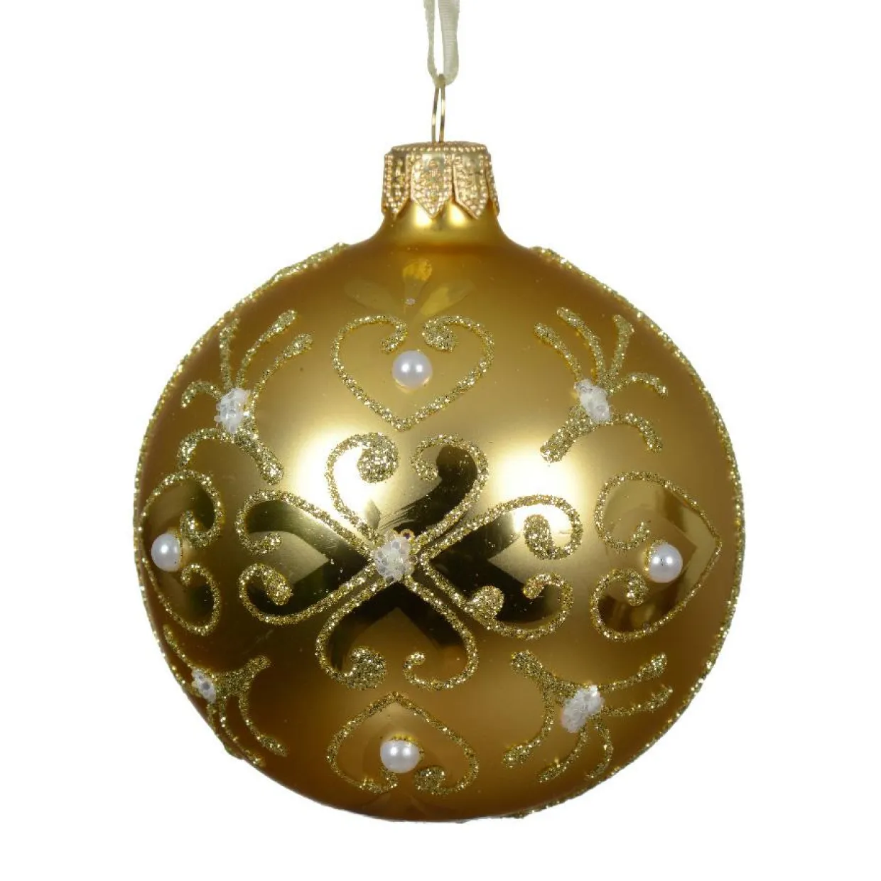 Lot de 6 boules de Noël en verre (D80 mm) Baroque Or clair