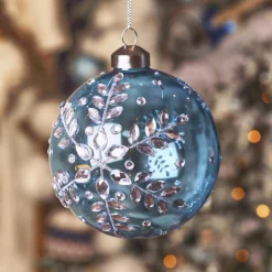 Lot de 2 boules de Noël en verre (D100 mm) Glace de diamant Bleu ciel
