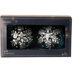 Lot de 2 boules de Noël en verre (D100 mm) Glace de diamant Bleu ciel