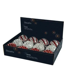 Lot de 12 boules de Noël en verre (D100 mm) Sequins festifs Argent et rouge