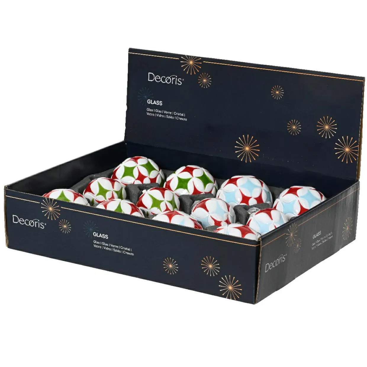 Lot de 12 boules de Noël en verre (D80 mm) Winter time Multicolore