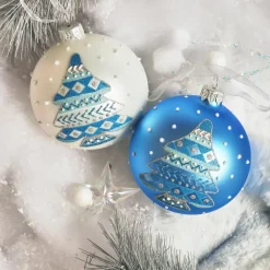 Lot de 6 boules de Noël en verre (D80 mm) Sapin nordique Bleu ciel