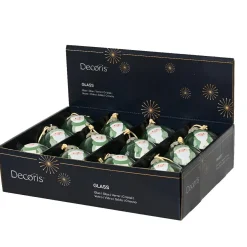 Lot de 12 boules de Noël en verre (D80 mm) Lutins joyeux Vert romarin