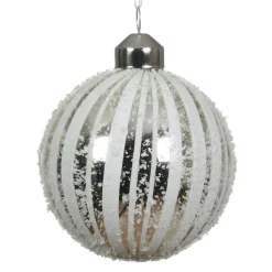 Lot de 3 boules de Noël en verre (D80 mm) Neige Blanc et argent