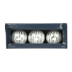 Lot de 3 boules de Noël en verre (D80 mm) Neige Blanc et argent